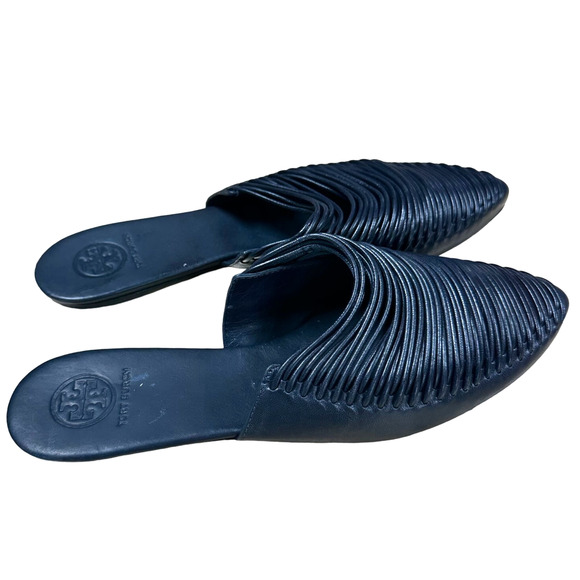 Tory Burch Sienna Point Flat Slide Mules Navy Blue Women's Size 5.5M NWOB - Picture 2 of 7